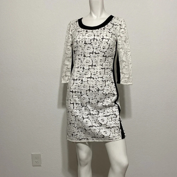 Tracy Reese White & Black Floral Lace High Low Mini Dress 0 - Picture 1 of 9